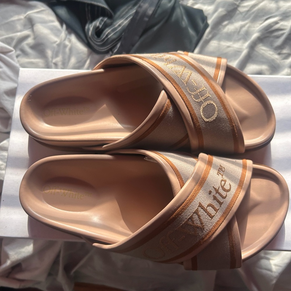 Off-White Beige and Brown Slide Sandals - Picture 2 of 2